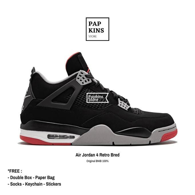 sepatu nike air jordan 4 retro bred original brand new in box