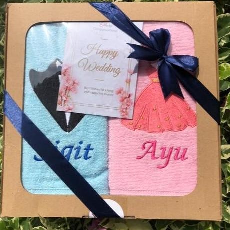 Handuk Bordir Premium Kado Pernikahan Seserahan Wedding Hampers Custom Request Nama RAM