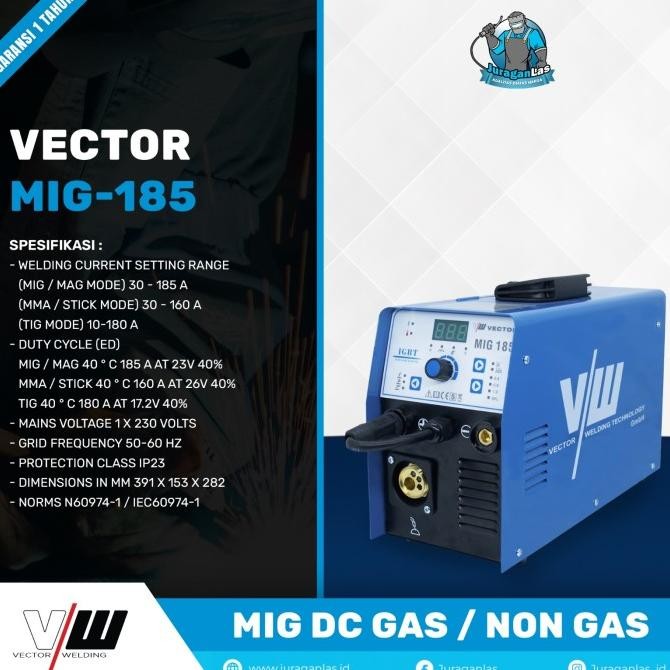 Vector Mig-185 Gasless DC Mig Welding Machine Mesin Las MIG Non Gas