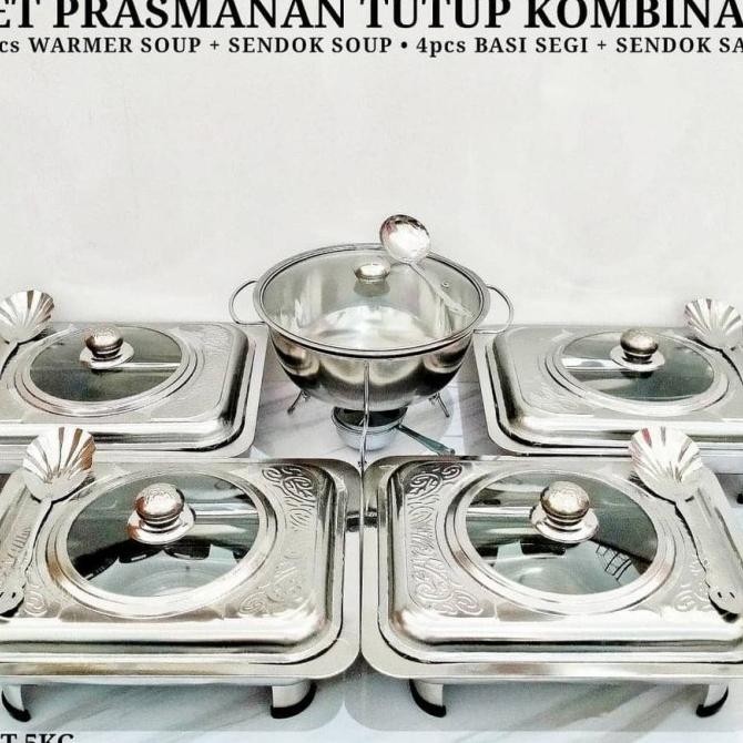 Terlaris Prasmanan Set Stainless Steel Wadah Saji Sayur Kotak Tutup Kaca Baki