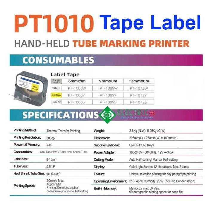 TAPE LABEL PRINTER TUBE CABLE PUTY PT1010