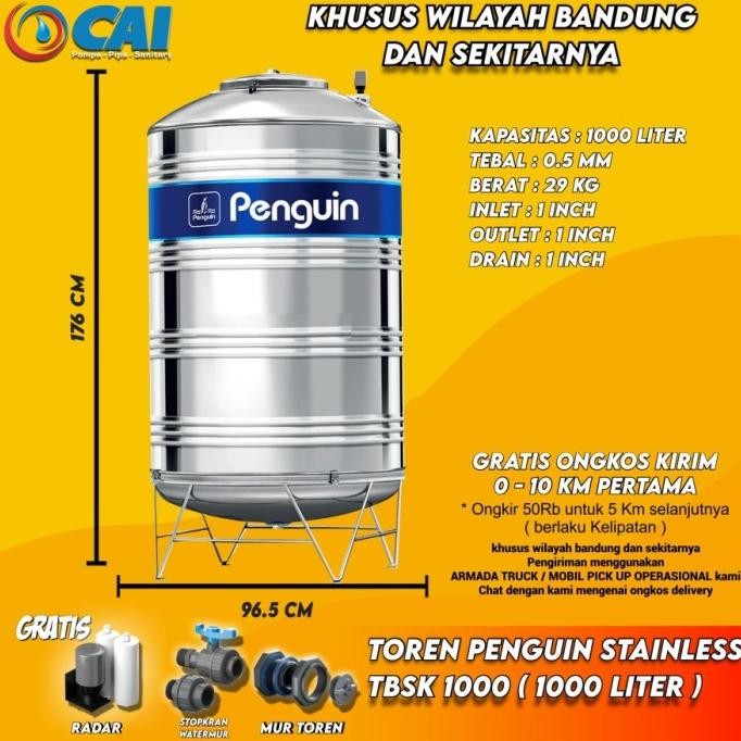 Spesial Toren Tangki Air - Penguin - Tbsk1000 - 1000 Liter - Stainless