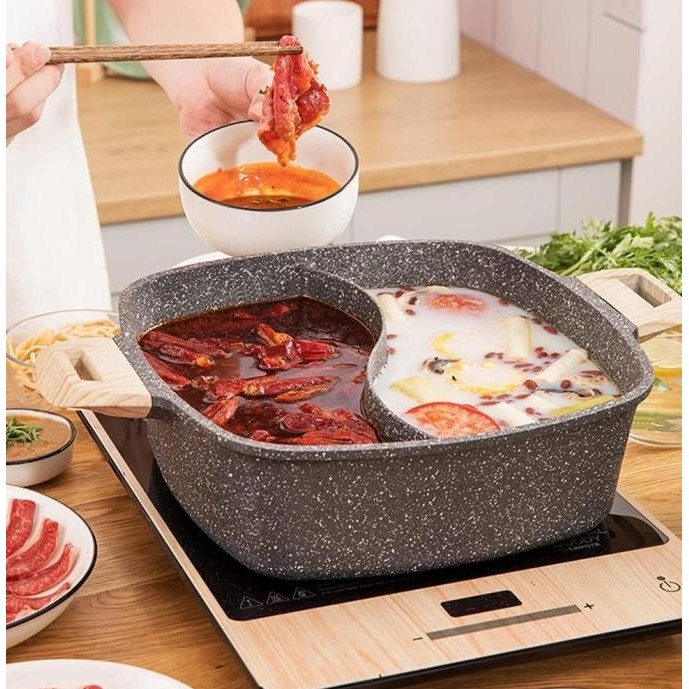 TERMURAH - Hotpot Panci Sabu Suki 2 sekat anti lengket 28cm dengan tutup