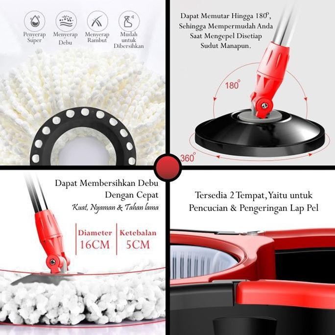 Jk-54 Alat Pel Lantai Spin Super Magic Mop Praktis Ember Bilas Bahan Pp Plastik & Baja Tahan Karat P
