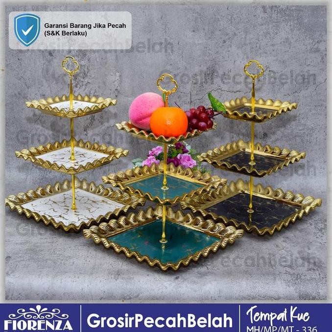 Murah Tempat Kue Keramik Rak Susun Tingkat 3 Motif Marble Fiorenza 336