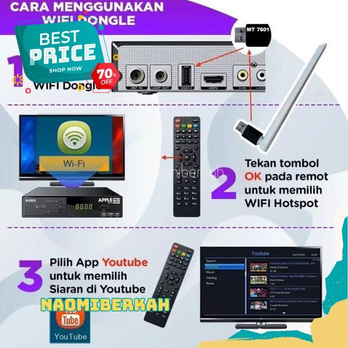 KUALITAS TERBAIK USB WIFI SET TOP BOX DONGLE RECEIVER STB TV PARABOLA ANTENA PC MT  7601       BY NA