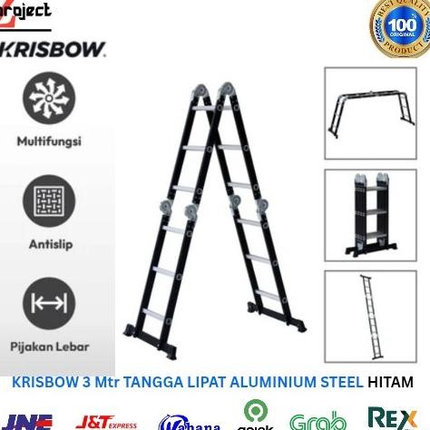 Krisbow 3 Meter Tangga Lipat Aluminium Steel 4X3 Step Tangga Serbaguna New Stok