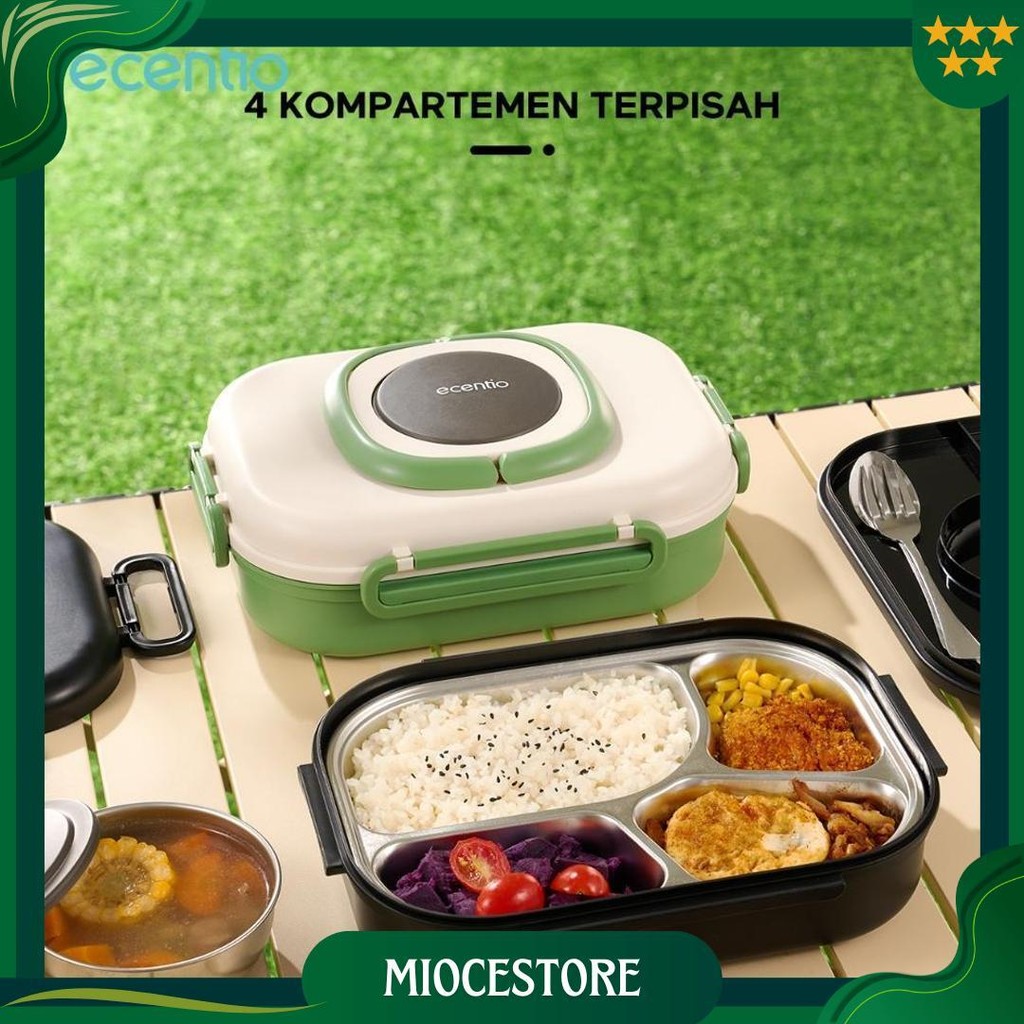 Ecentio 4 Sekat Kotak Makan Set 1100Ml Anti Tumpah Lunch Box Set Stainless Sendok Free Tempat Sup Be