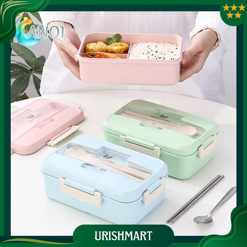 Anqi Shoplunch Box 3 Warna Pp Jerami Gandum 1000 Ml Lunch Box With Free Sendok Bpa /Vs Sale