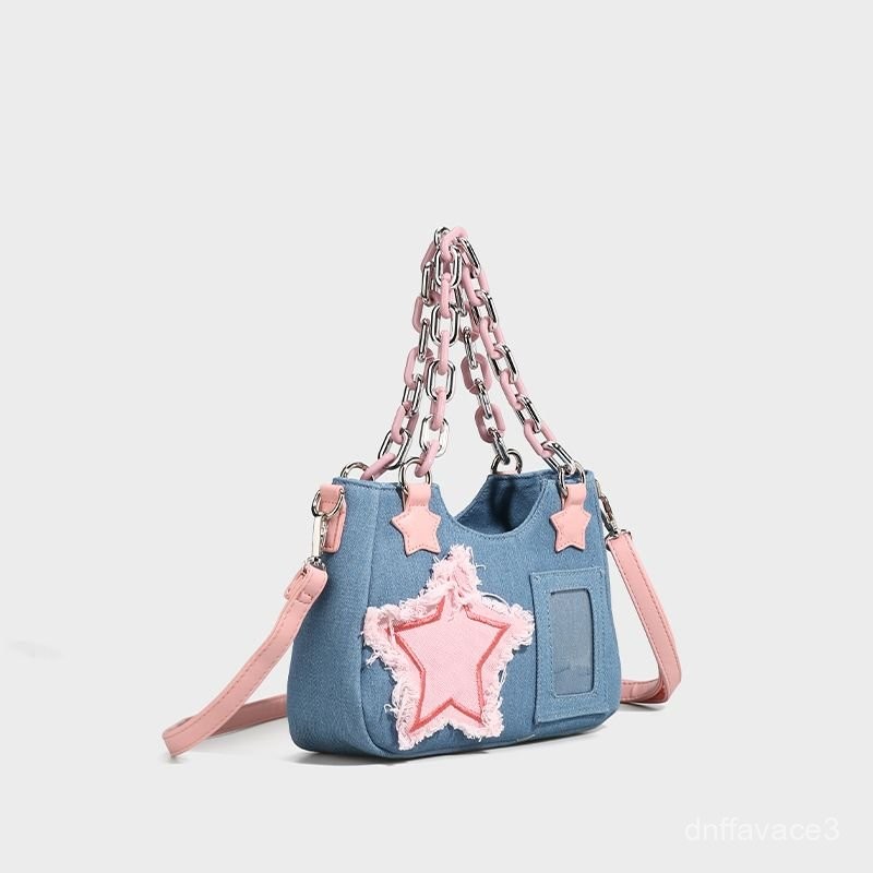 Ita Bag Selempang Ita Bag Guzi Badge pvc Tas Rantai Bahu Denim Transparan