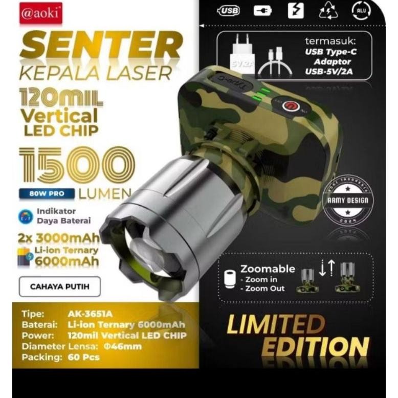 AOKI SENTER KEPALA LIMITED EDITION ZOOM 60W AK3671A 3672K HEADLAMP AOKI ZOOM ARMY LIMITED EDITION 80