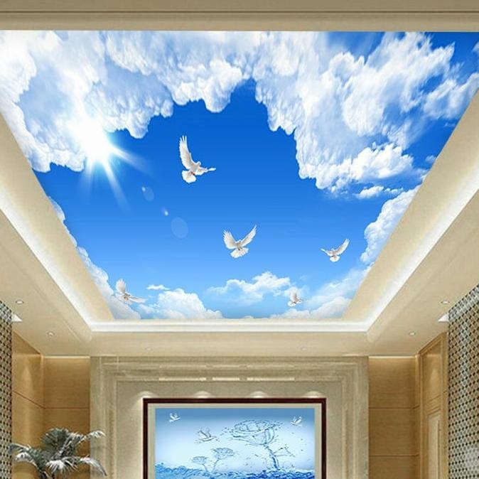 Spesial Wallpaper 3D Custom Plafon Langit Awan Biru Merpati Putih (19Plf-005)