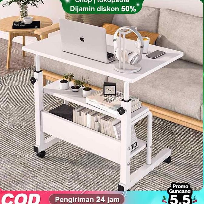 [AK]Meja Laptop Lipat Adjustable dengan Roda Meja Laptop Roda Meja Kerja Adjustable Meja Belajar Por