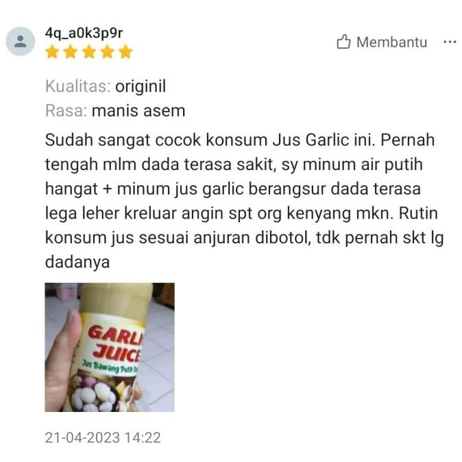 

Asli Jus Bawang Tunggal +Madu +Sari Apel +Jahe Merah +Lemon