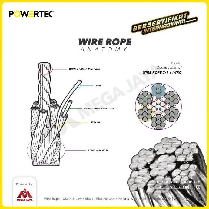 Powertec Wire Rope / Kawat Seling Baja 7X19 Ss 304 20Mm   - 1 Meter New Stok