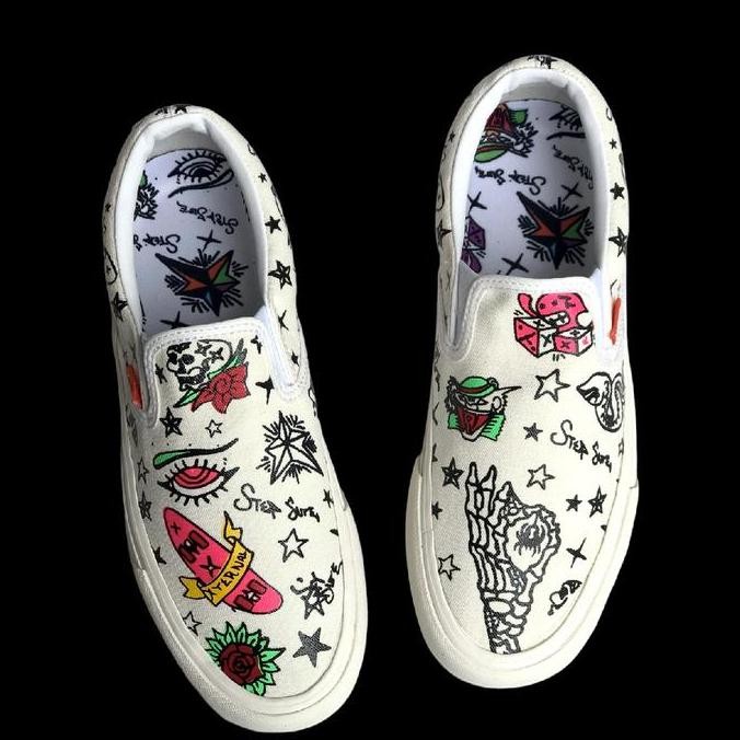 Grosir Sepatu Slip On Pria Wanita Xternalstepsure X Colour Tatto Cyrano Offwhite Canvas Kasual Shoes