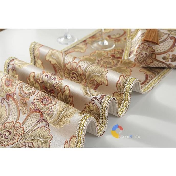 Sale European Table Runner / Taplak Meja Tamu Tebal Bordir Timbul Meja Makan Buffet Premium Elegant 