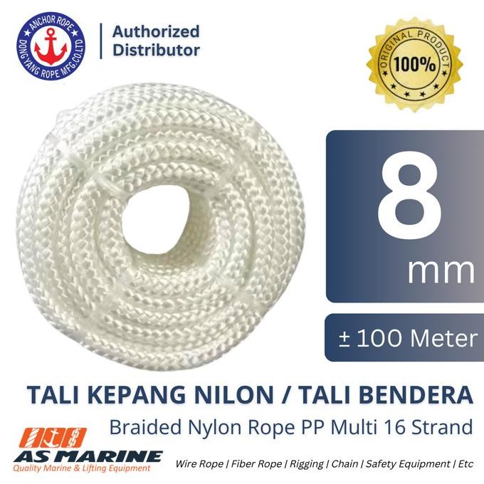 

|| FARISMAL / Tali Nilon Kepang / Tali Bendera 8 mm x 100 Meter Braided Nylon Rope Multifilament Flag Line 16 Strand DONGYANG ||~~~