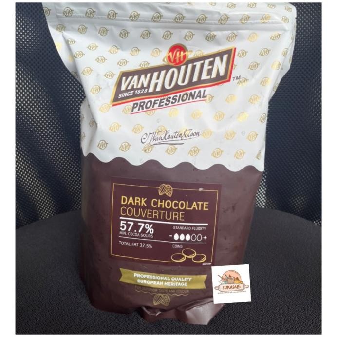 

Van Houten Dark Chocolate Couverture 57.7% 1.5kg bag cokelat Coin murah