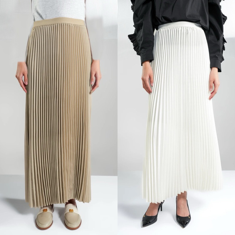 [baca deskripsi⚠️] BENANGJARUM ASHLEY PLEATED SKIRT WHITE KHAKI ROK PLEATS BENANG JARUM PRETTY PLEAT