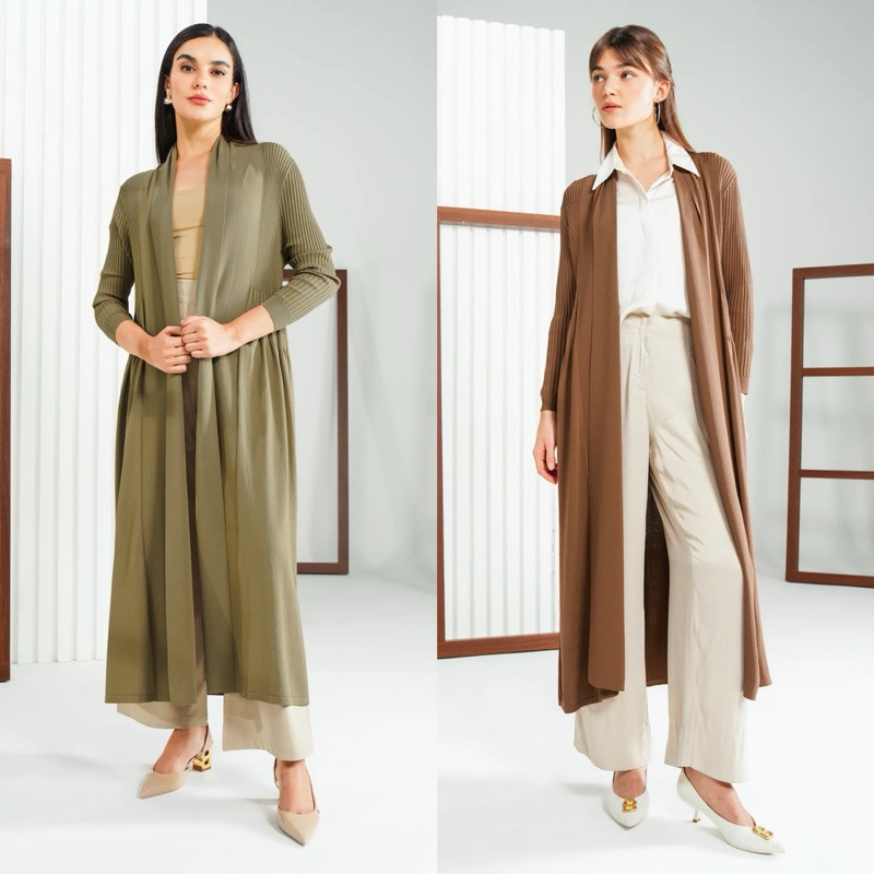 [CUSTOM] BENANG JARUM NAURA LONG CARDIGAN KNIT CARDIGAN PLEATS CARDIGAN PLEATED CARDIGAN