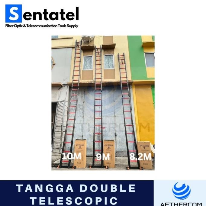 Tangga Lipat Tanpa Lekukan  Double Teleskopik Aluminium 10M - Merah New Stok