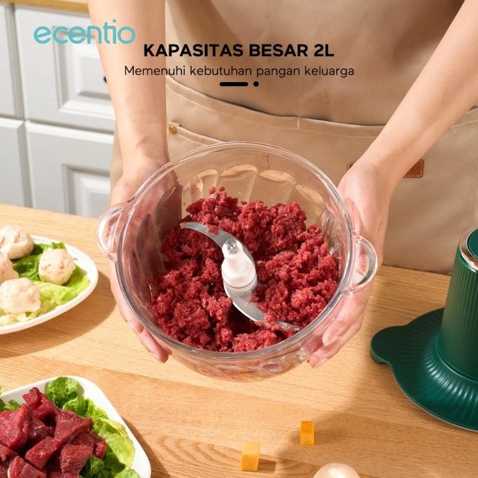 Promo Ecentio Blender 3 Fungsi Premium - Giling Daging, Cincang Bumbu & Kocok Telur, 2L Kaca Anti Go