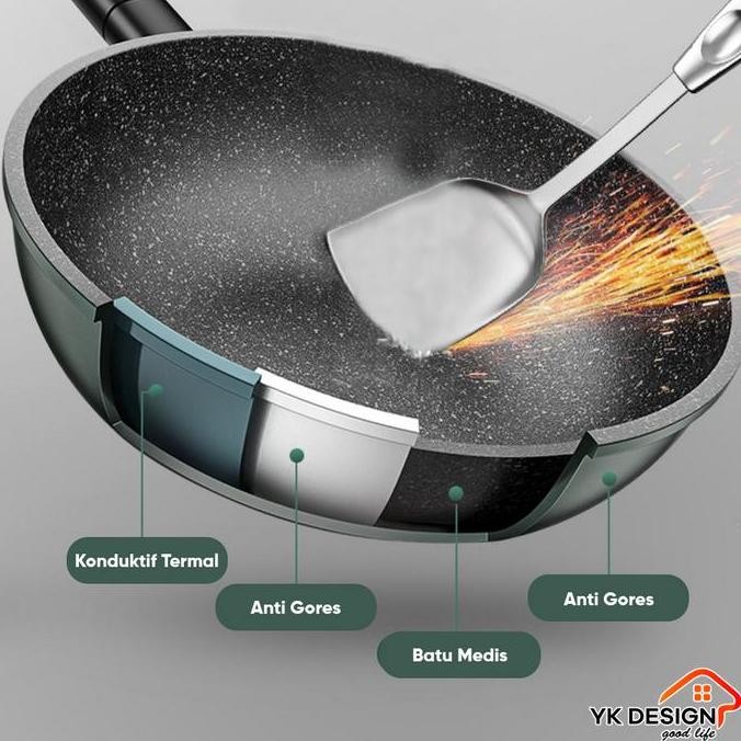Grosir Yk Design Wajan Batu Medis Warna Hijau Tua Gagang Plastik Besi Ukuran 32Cm Yk Design - 837
