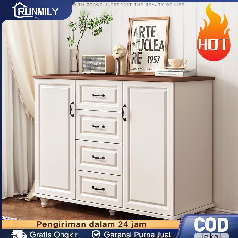 ⭐Garansi 3 Tahun⭐Minimalis Putih Lemari Laci 3/4 laci , TV Buffet  Lemari Penyimpanan Kamar Tidur Mo