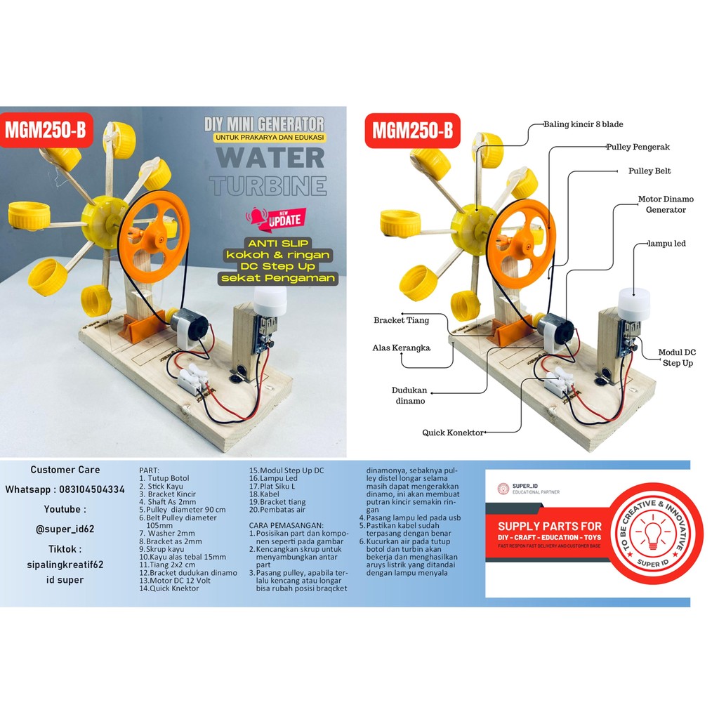 DIY KIT EDUKASI MINI WATER TURBINE FLOW GENERATOR TRUBINE GENERATOR TURBIN AIR KINCIR AIR