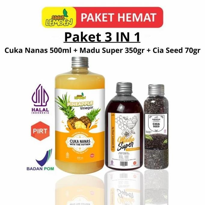 

Promo Paket Terbaru Suur Lemoen Cuka Nanas Pineapple Vinegar With Mother Premium Organic 500 Ml, Madu Super 350 Gr, Chia Seeds 70Gr - Suur Lemoen Jakarta Timur