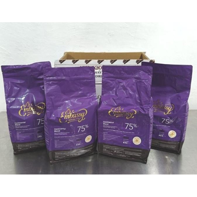 

Grosir 10 Kg (2.5 Kg X 4 Pcs) Tulip Embassy 75% Couverture Premium Dark Chocolate Special Bundling Price