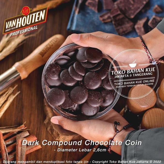 

Grosir Van Houten Intense Dark Button 1Kg Keping Chocolate Compound Coin Koin