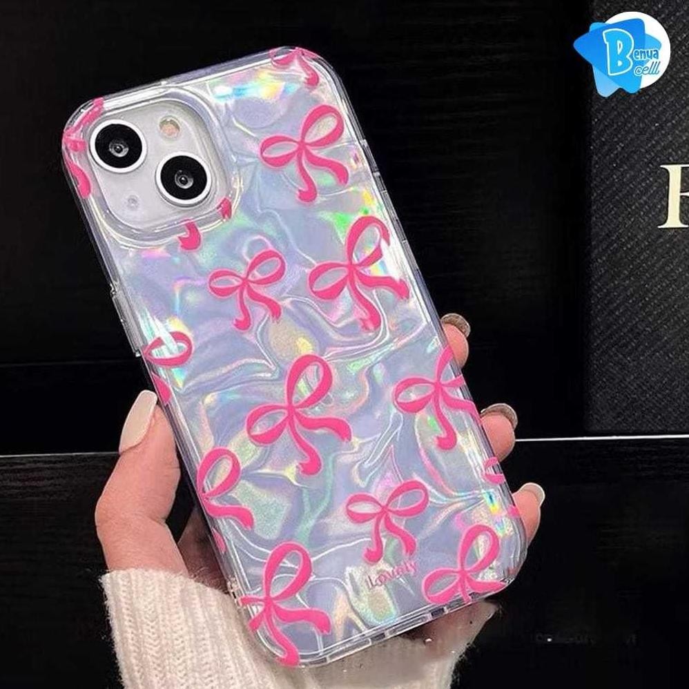Cuci Gudang SS999 Gradiant Laser Watery Lovely Pink Bow Case For OPPO A57 NEW A77S A58 A60 4G A71 A7