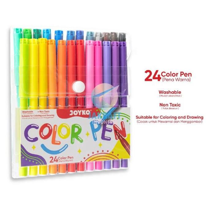 

(24 Pcs) Spidol Bisa Dicuci Dihapus Set 24 Warna JOYKO CLP-60-24 Washable Color Pen Marker Serbaguna