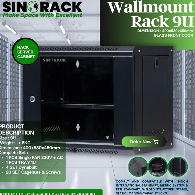 Wallmount Rack Server 9U, Rak Server Single Door 9U Co