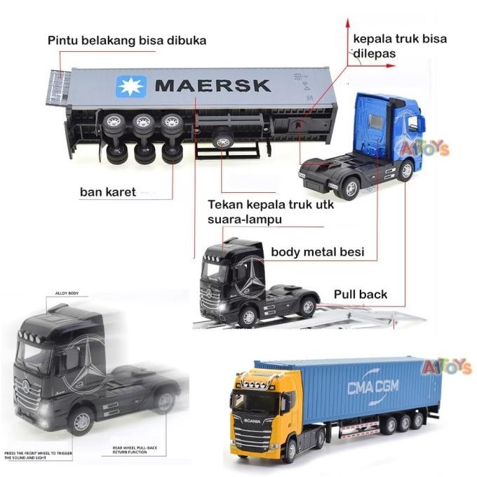 Grosir Diecast Truk Trailer Mainan Truk Trailer Mainan Truk Scania Mainan Truk Fuso Diecast Truk Con