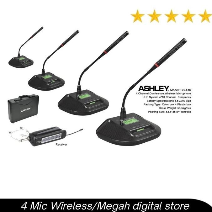 Mic Wireless Meja/Podium Ashley Cs -416 Microphone Conference Ashley Cs 416/4 Mic Wireless Original 