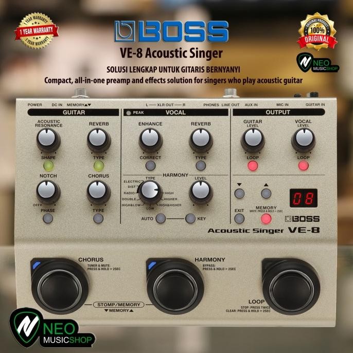 Boss Ve8 Ve-8 Acoustic Singer Vocal Processor Co