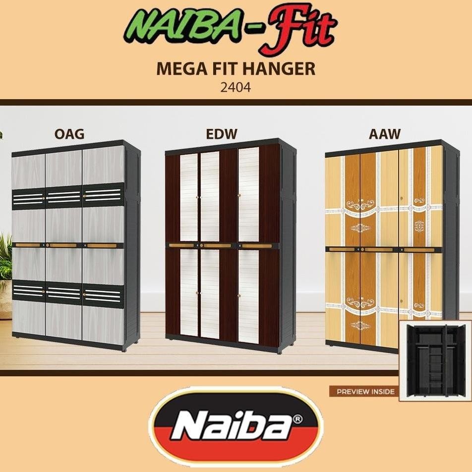 Naiba - 2404 / 2424 (HANGER) LEMARI PLASTIK 3 PINTU GANTUNGAN + KACA NAIBA FIT JUMBO | LEMARI PAKAIA