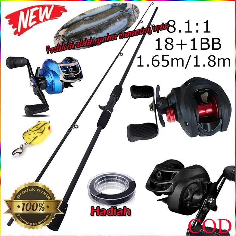 HAIYI FISHING JORAN PANCING SET CARBON BAITCASTING FISHING ROD METAL REEL MAX DRAG 8KG MATERIAL BERK