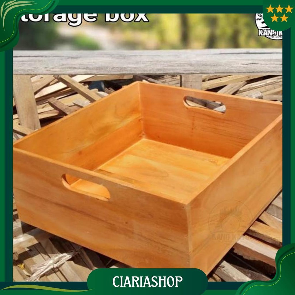 Nampan Kayu Box Kayu Handle 30-50X30X10Cm Wooden Storage Ori