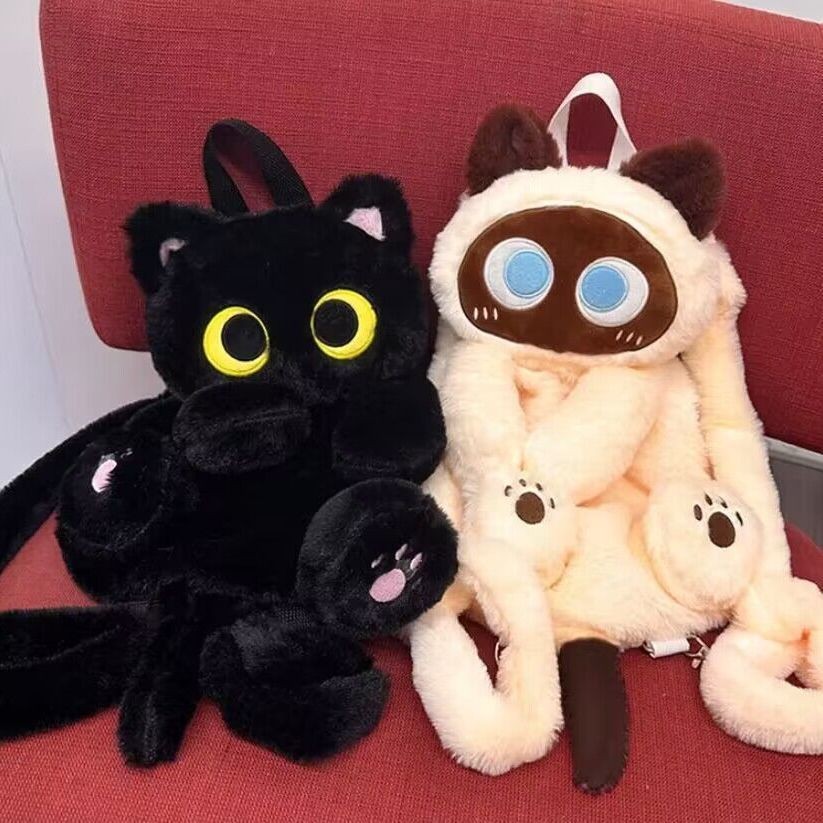 Ransel Bulu Kartun Kucing Lucu, Tas Punggung untuk Keluar Tas Sekolah untuk Murid Kuliahan