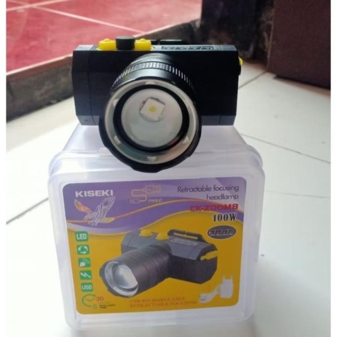 Terlaris Senter Kepala Kiseki Super Terang 100 Watt Zoom 8 Kiseki Senter Zoom Ready Stok