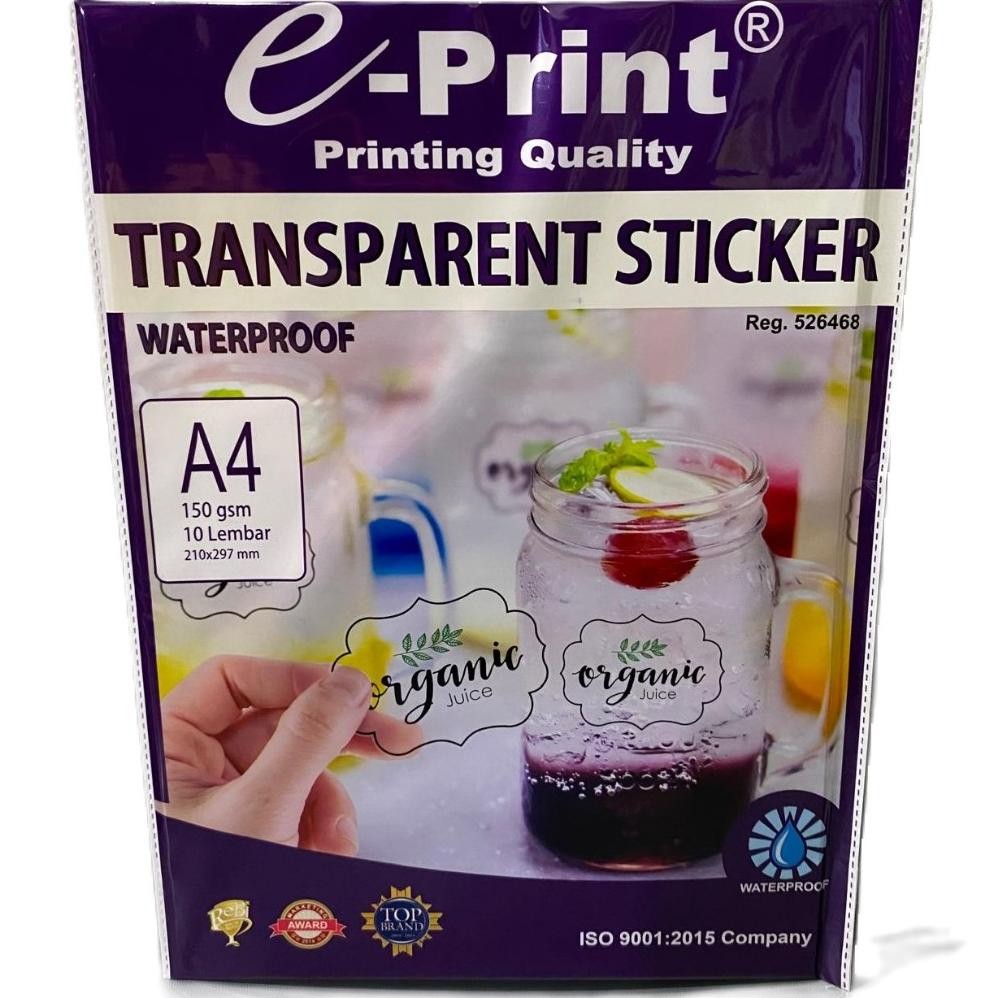 

Termurah Kertas Transparan Stiker E-Print A4 150Gsm 10Lembar Transparent Sticker Paper