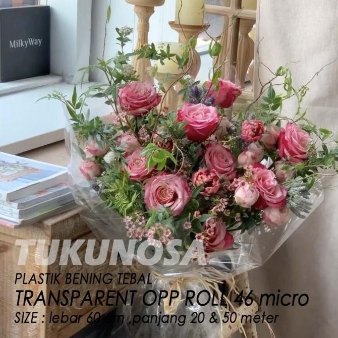 

PERROLL TRANSPARENT OPP 46 micro 60 cm x 20 m dan 50 m PLASTIK BENING BUKET PLASTIK PARCEL HAMPERS FLOWER WRAPPING PAPER KERTAS BUKET BUNGA CELLOPHANE PLASTIK TEBAL BENING