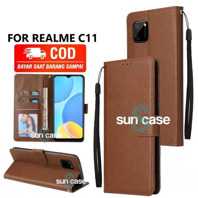 SIAP KIRIM CASE REALME C11 MODEL FLIP BUKA TUTUP CASING STANDING ADA TEMPAT FOTO DAN KARTU JUGA TALI