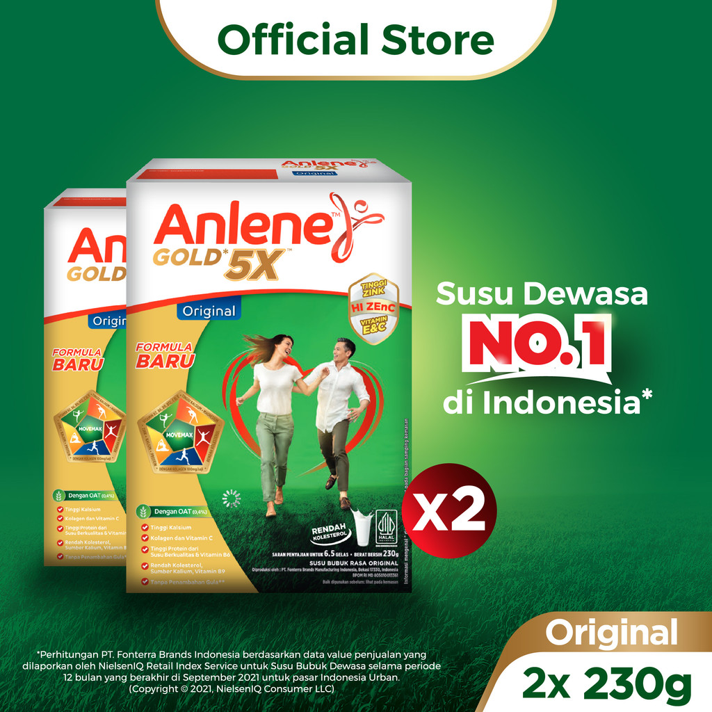 

Anlene Gold 5X Susu Bubuk Dewasa Original 2 x 230g - Nutrisi Tinggi Kalsium Untuk Tulang, Sendi, dan Otot