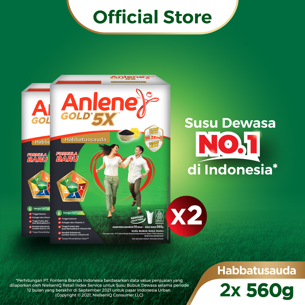 

Anlene Gold 5X Habbatussauda Susu Bubuk Dewasa Madu 2 x 560g - Nutrisi Tinggi Kalsium Untuk Tulang, Sendi, dan Otot