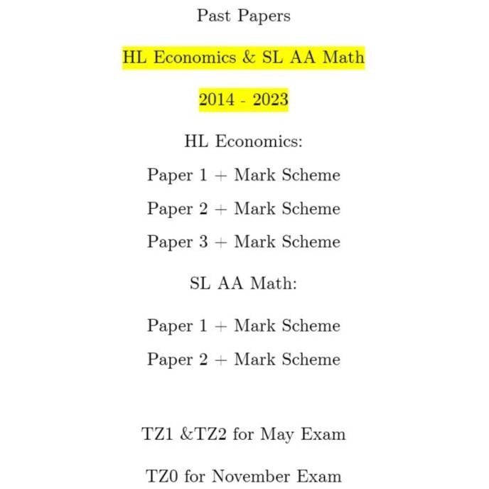 

IB Diploma Past Papers SL AA Math and Economics HL Tahun 2014 - 2023